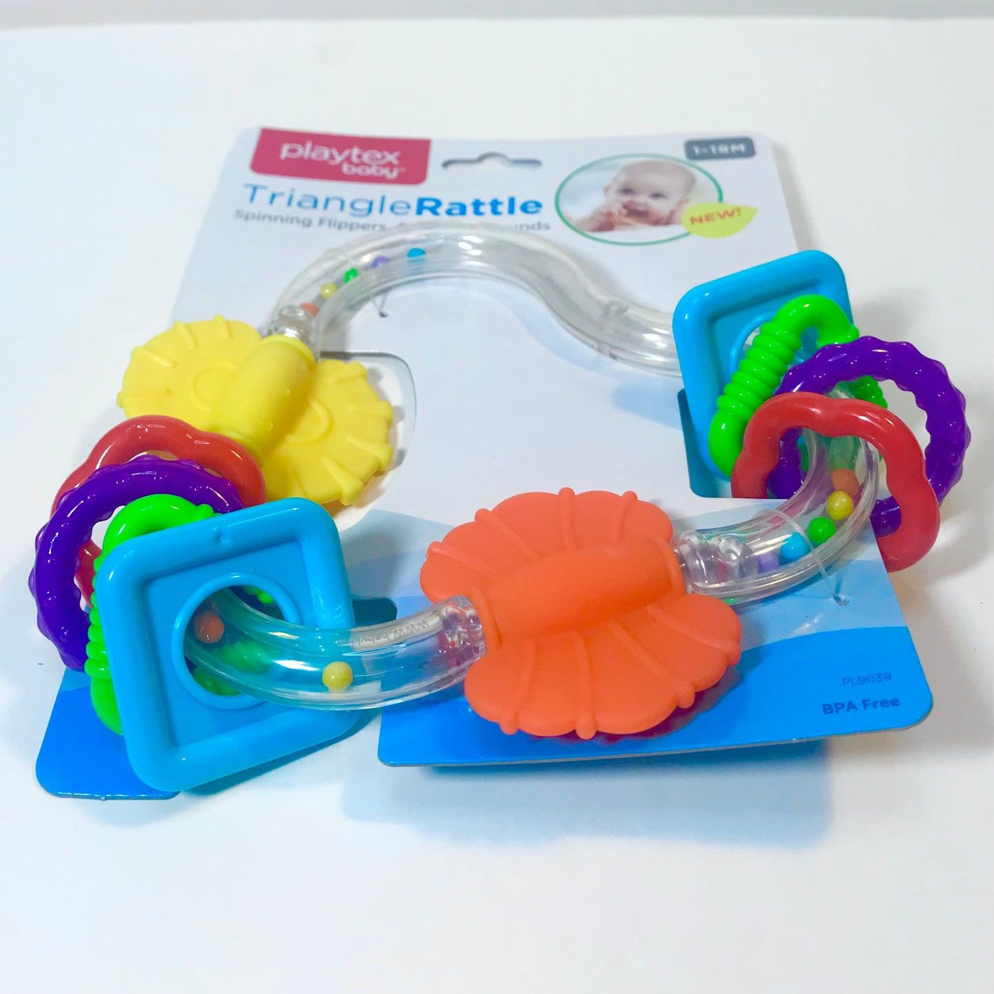 Baby Triangle Rattle by Playtex, Multicolor, For 1-18 Months, Brand New