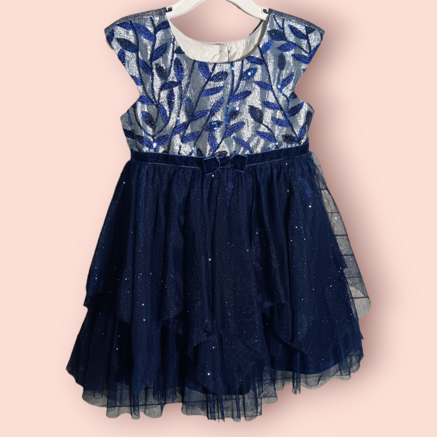 NWT Jona Michelle Dress Toddler Girls 3T Navy Blue Silver Holiday Christmas