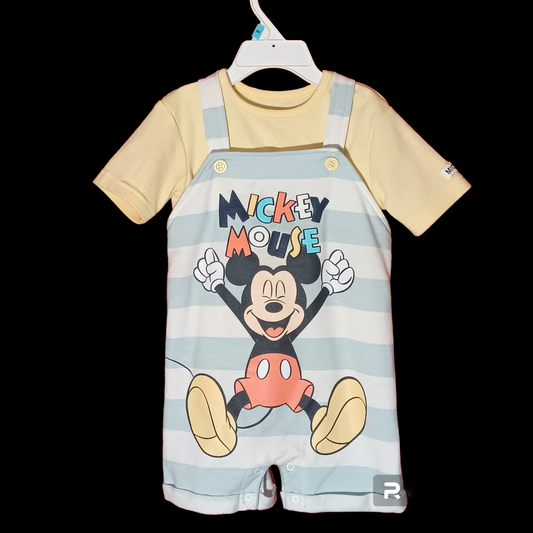 Disney Baby Boys’ Mickey Mouse Overall Romper Set - 2 Piece Shortalls and T-Shirt (24m)