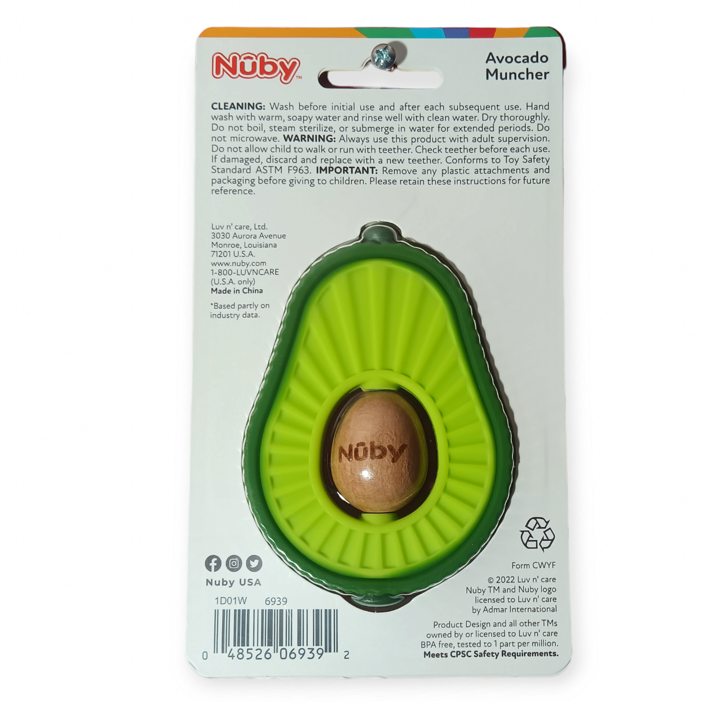 Nuby Silicone Avocado Teether w/ Spinning Wood Seed