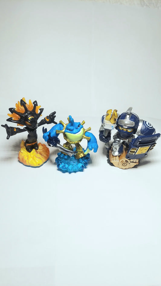 Skylanders Lot of 3 Smolder Dash, Rip Tide, High Volt