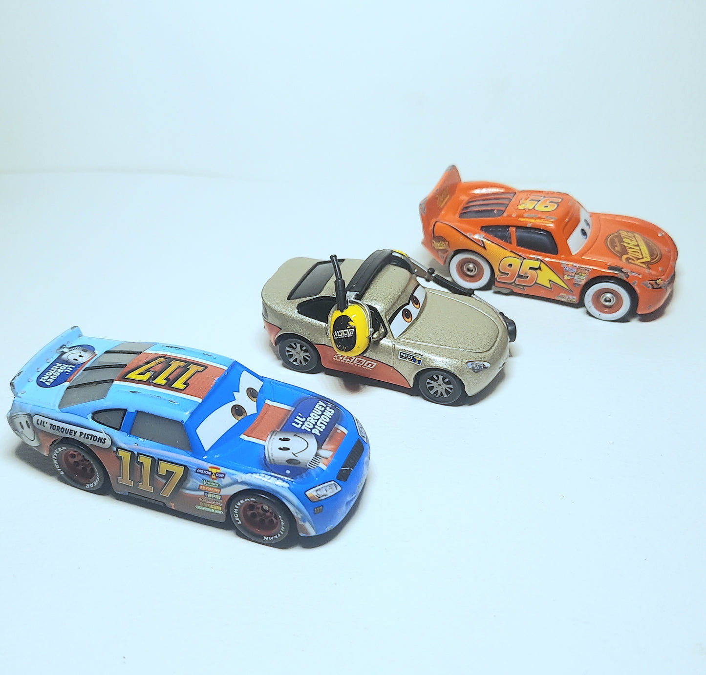 Disney Pixar Cars Lot  Lil Torquey, Shanon Spokes, Lightning Mcqueen with Wihite Walls