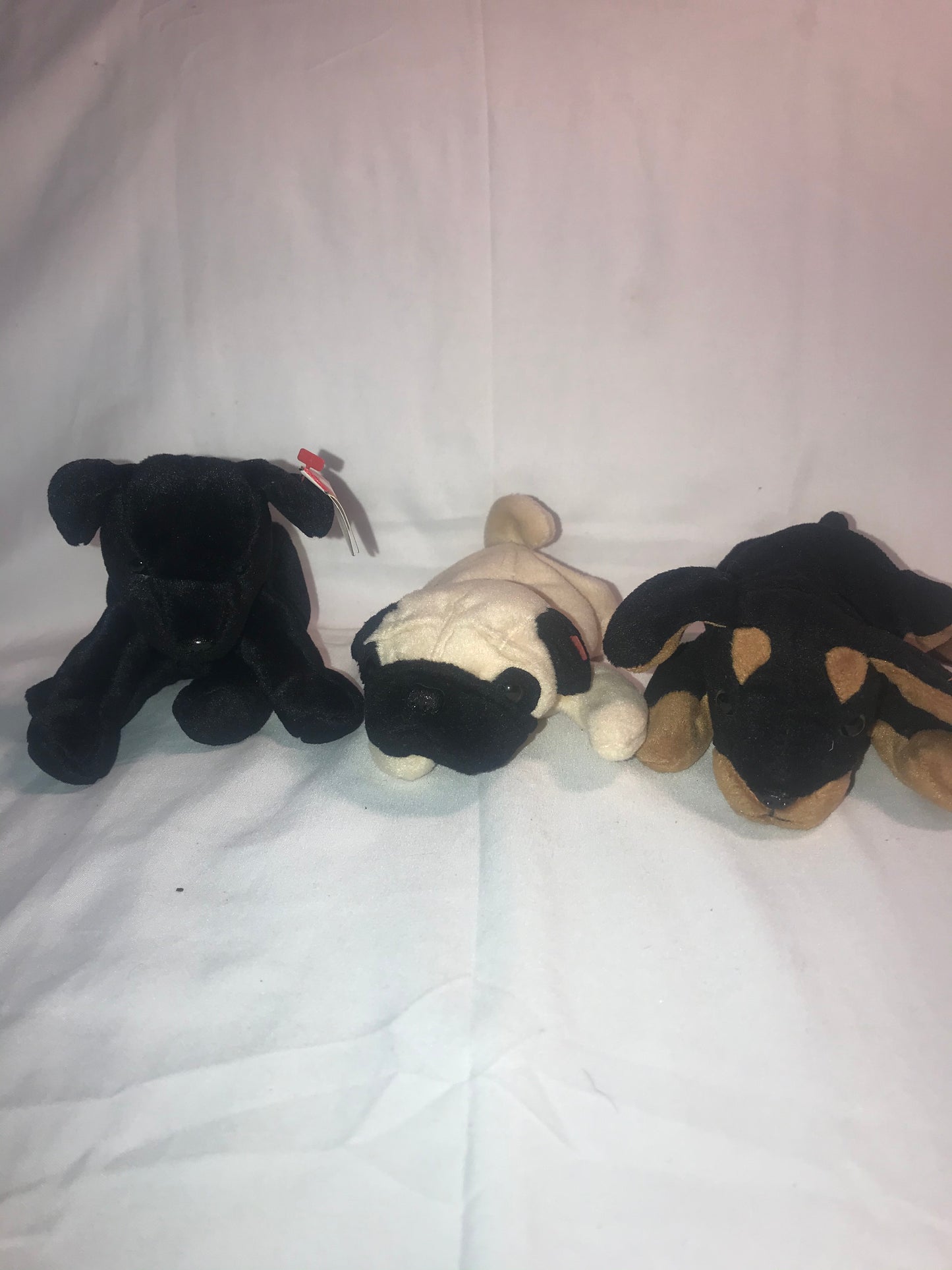 Ty Beanie baby set of three the Dody Doberman Dog, Luke  the black lab and Pugsly the pug dog