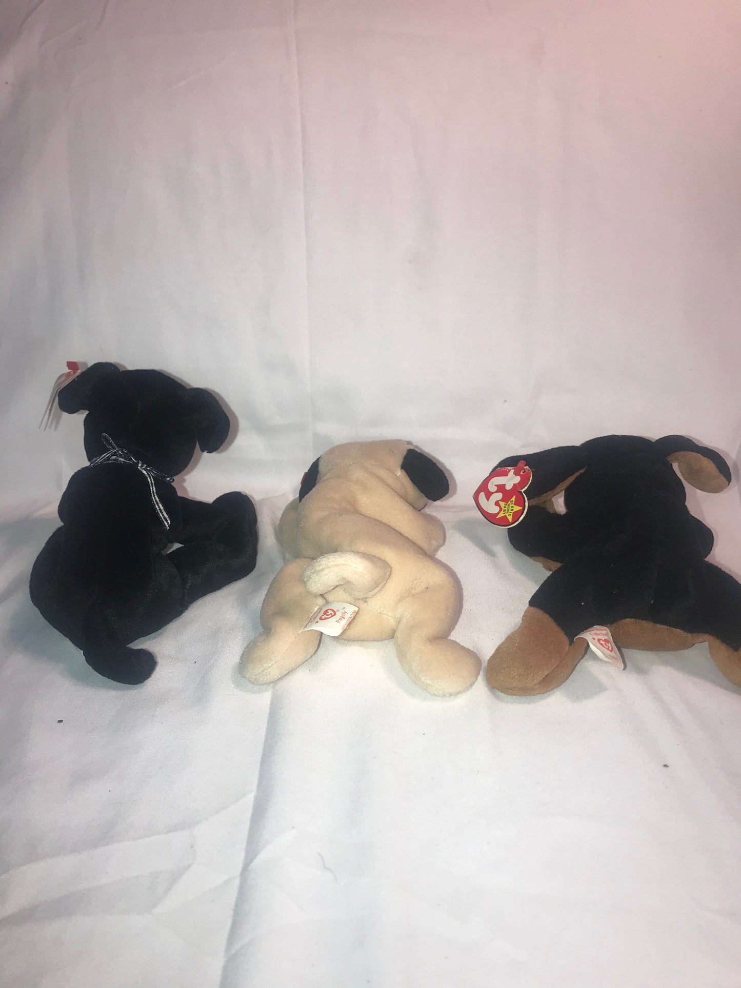 Ty Beanie baby set of three the Dody Doberman Dog, Luke  the black lab and Pugsly the pug dog