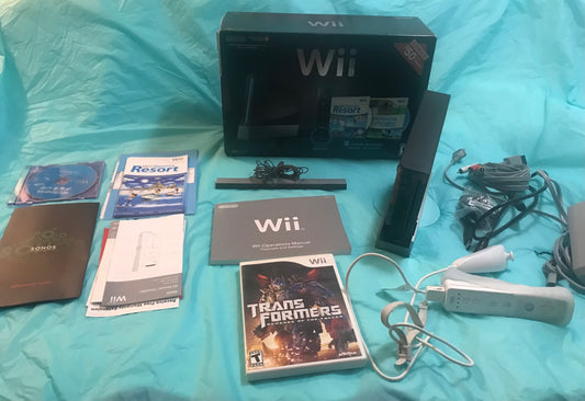 Black Nintendo Wii Console Bundle with Wii Remote &  Motion Sensor + 2 games