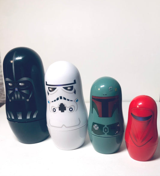 Star Wars plastic Russian nesting dolls set of four Darth Vader, Storm Trooper, Bobba Fett, Royal Gaurd