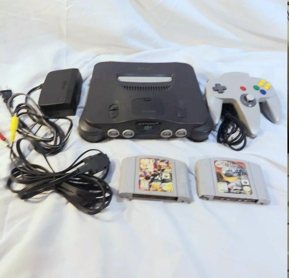 nintendo 64 console with games & controller